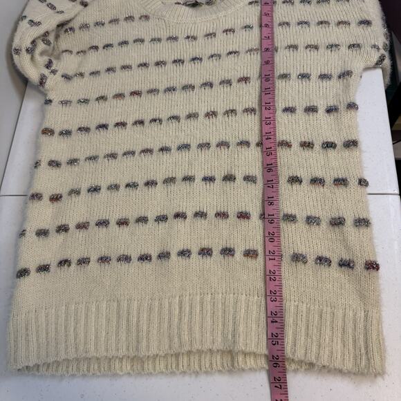 LOFT 3D Knit Sweater Women's Medium Sparkle Thread Embellished Cream - Picture 8 of 8